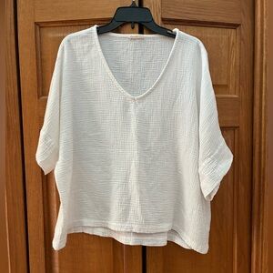 Just Living White Textured V-Neck Blouse